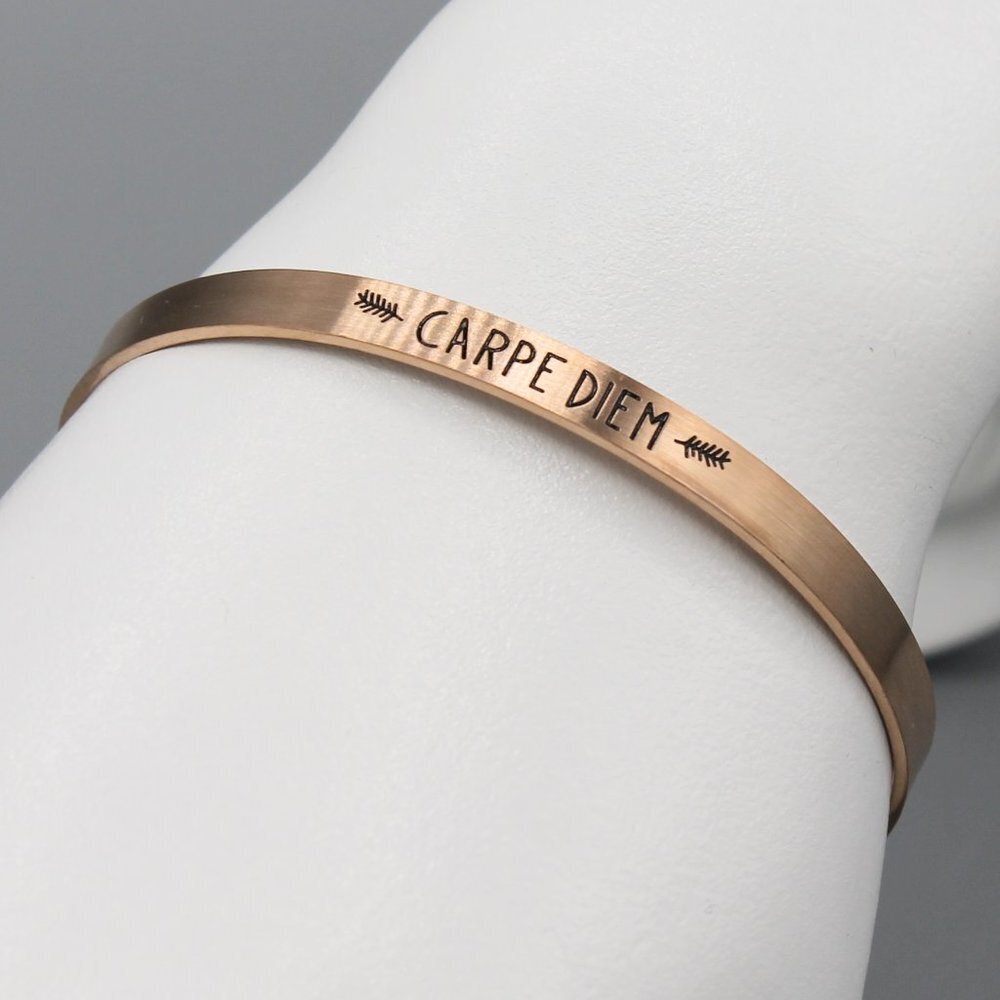 Jewelry bangle cuff bracelet rose gold tone Carpe Diem dainty minimalist new